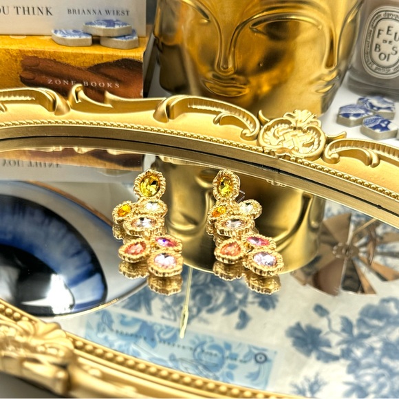 🆕 OSCAR DE LA RENTA 🧿 NWOT Lintzer Embellished Drop Earrings - Pastel Gemstone - Picture 5 of 14